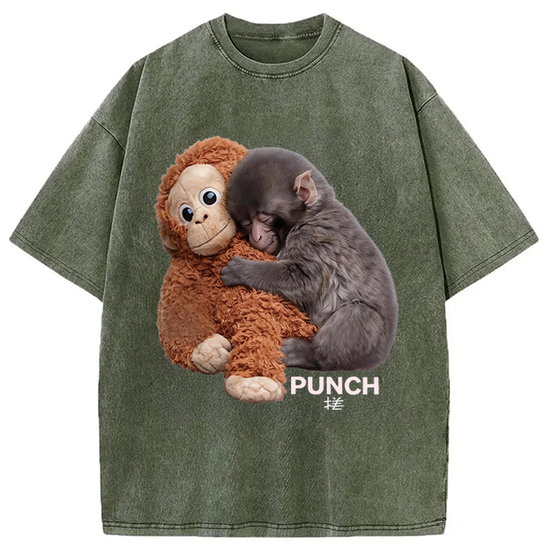 Modecanvas Cute Monkey DTG Printing Washed T-Shirt
