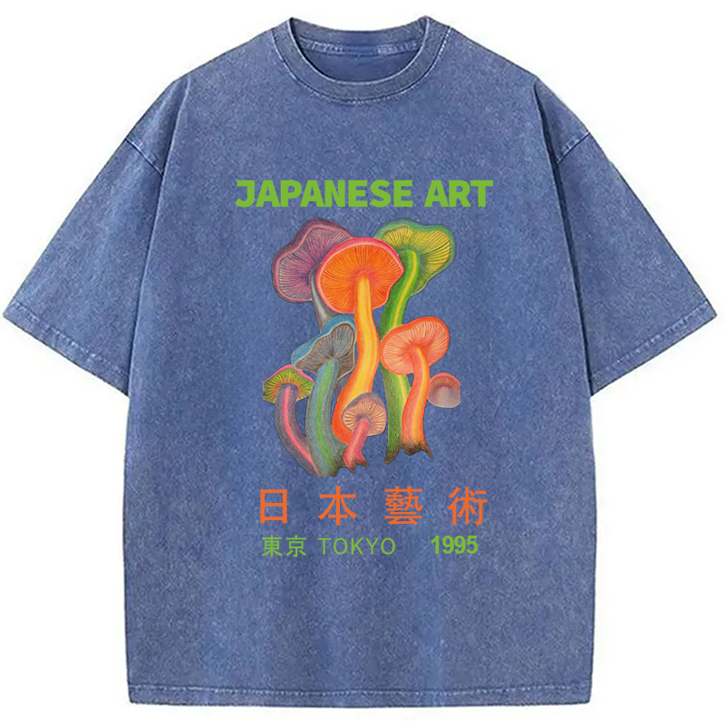 Modecanvas Colorful Mushrooms Japanese Art Washed T-Shirt