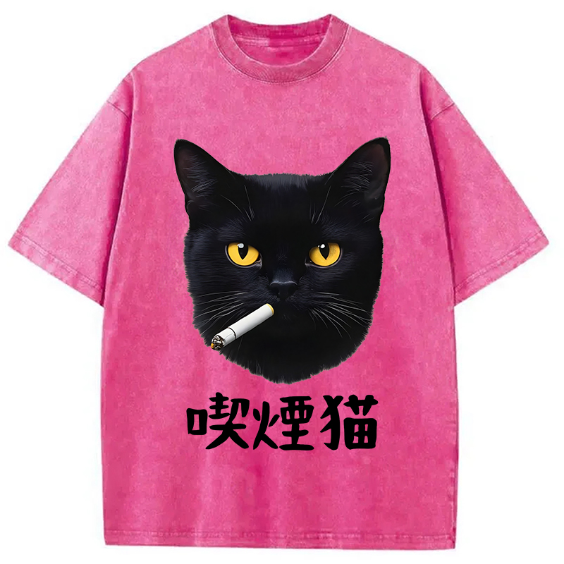Modecanvas Smoking Cat Vintage Washed T-Shirt