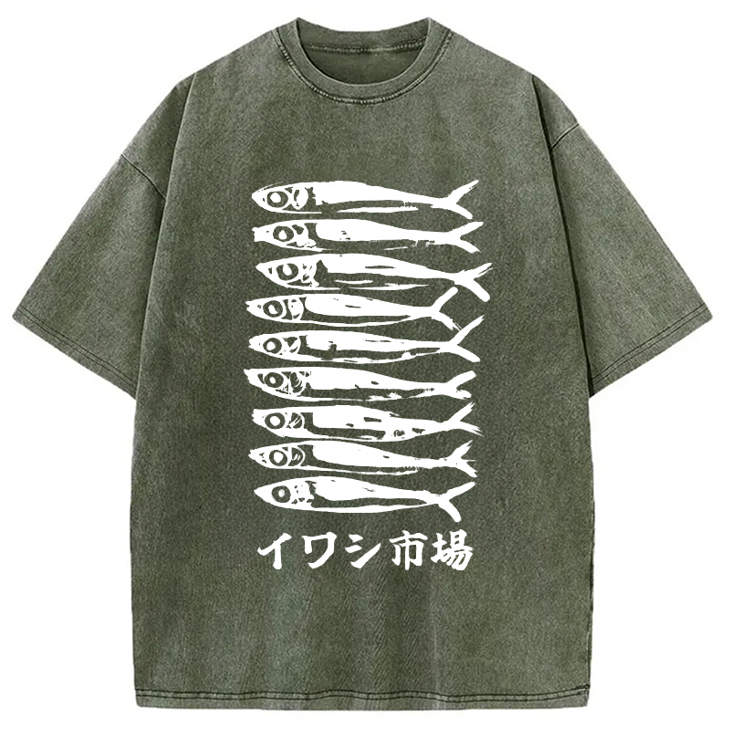 Modecanvas Japanese Sardine Market Washed T-Shirt-modecanvas