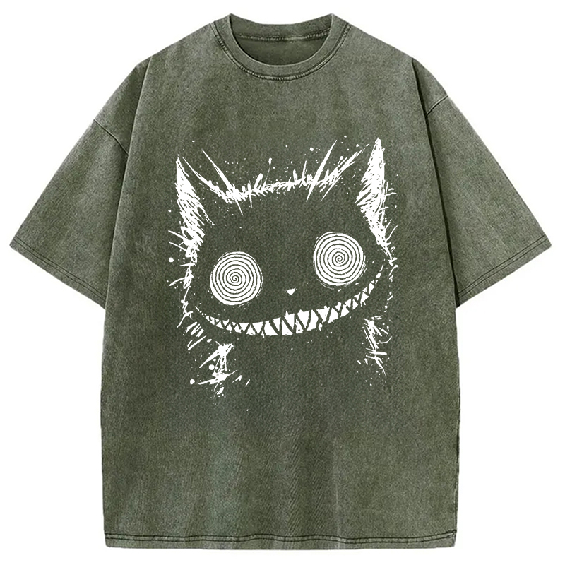 Modecanvas Creepy Cheshire Cat DTG Printing Washed T-Shirt-modecanvas