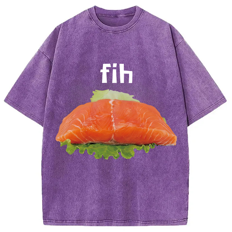 Modecanvas Fih Fish Meme DTG Printing Washed T-Shirt