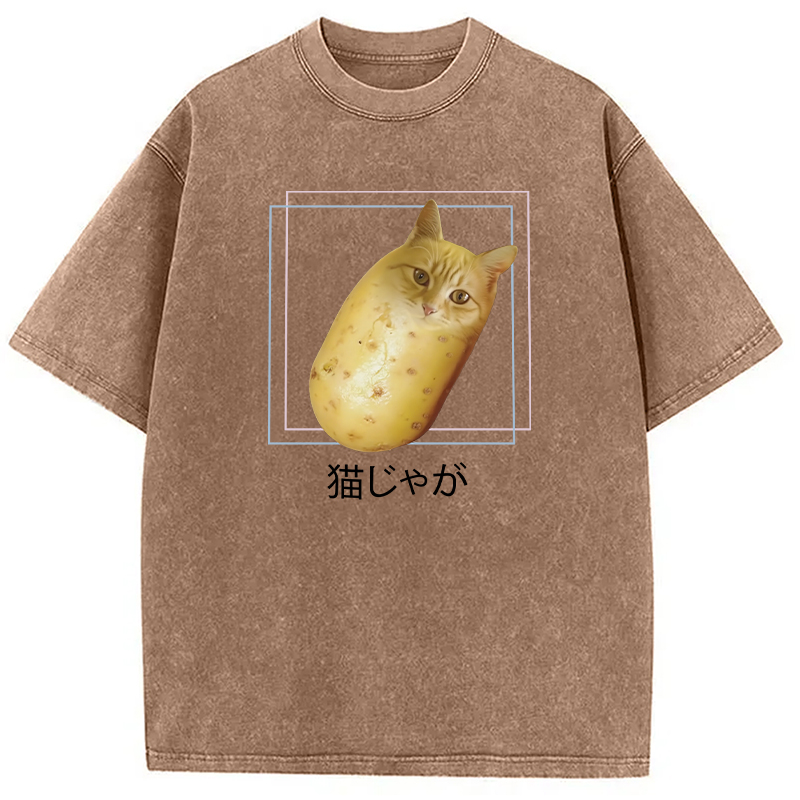 Modecanvas Silly Potato Cat Funny Meme Washed T-Shirt