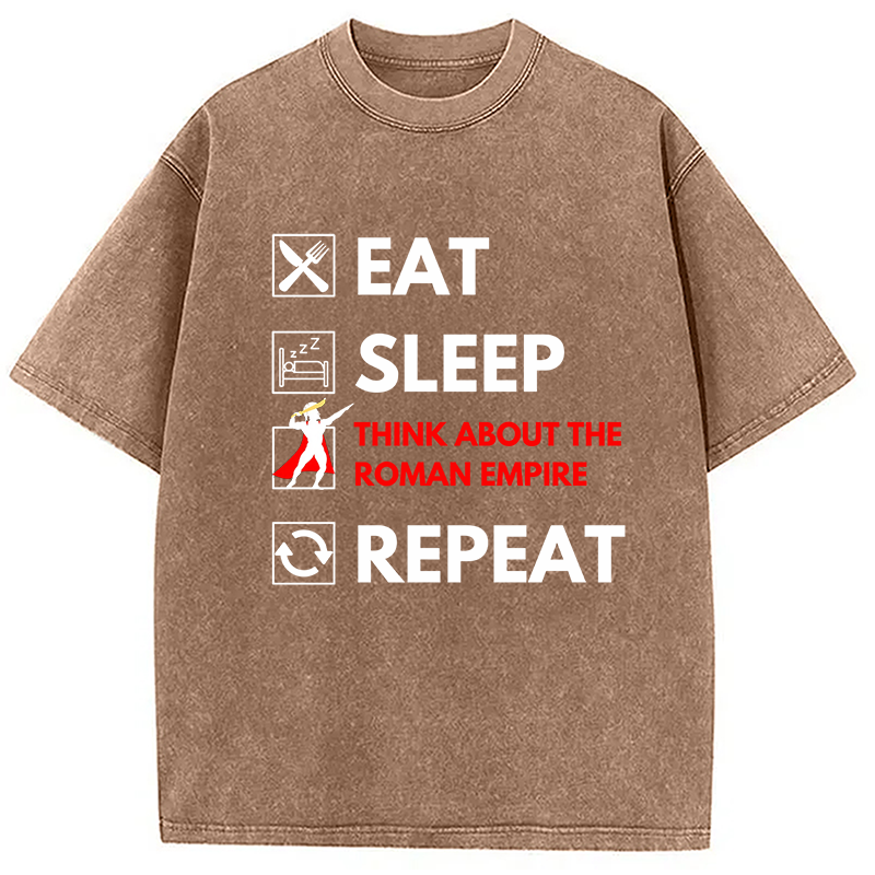 Modecanvas Eat Sleep Think About The Roman Empire Repeat Washed T-Shirt