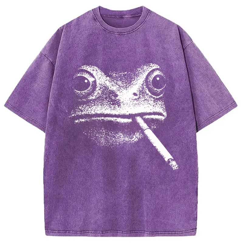 Modecanvas Vintage Smoking Frog DTG Printing Washed T-Shirt