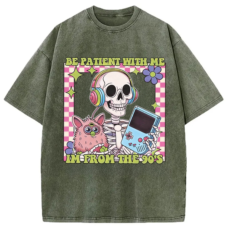 Modecanvas Please Be Patient Skull Meme Washed T-Shirt