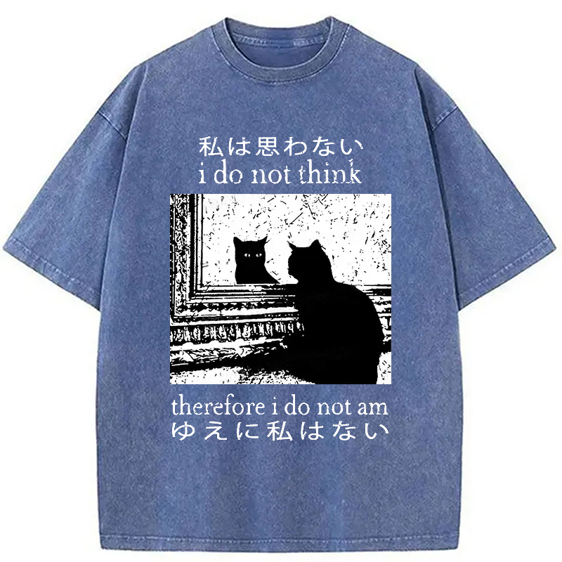 Modecanvas Thinking Cat Washed T-Shirt-modecanvas