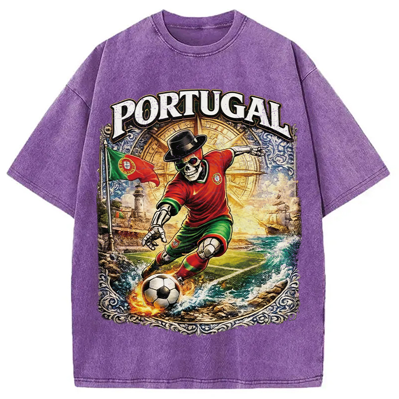 Modecanvas Portugal Soccer Skull DTG Printing Washed T-Shirt