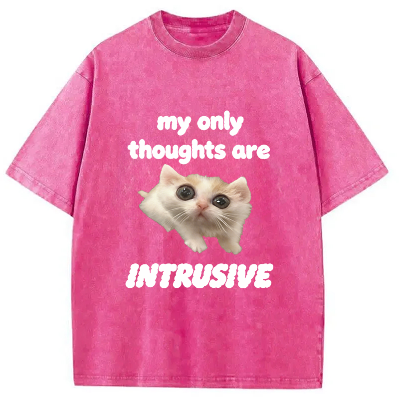 Modecanvas My Thoughts Are Only Intrusive Cat DTG Printing Washed T-Shirt