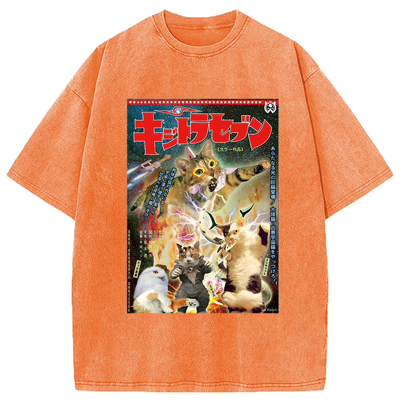 Modecanvas Imaginary Science Cat Washed T-Shirt