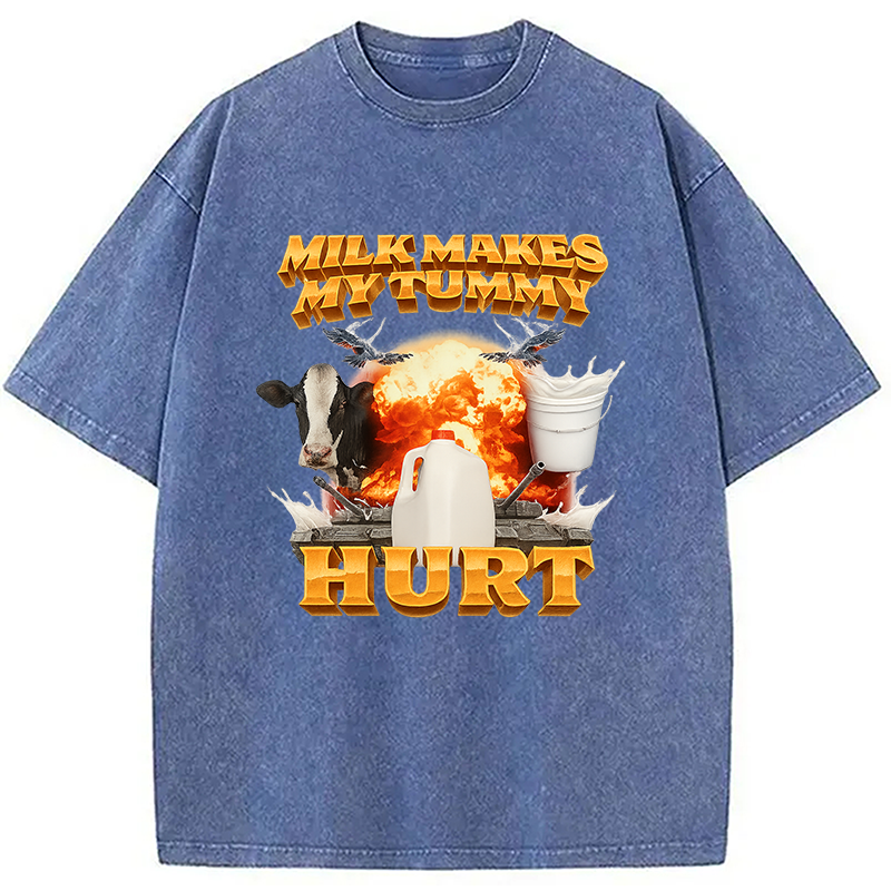 Modecanvas Milk Makes My Tummy Hurt Funny Washed T-Shirt