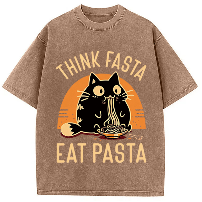 Modecanvas Funny Hungry Cat DTG Printing Washed T-Shirt