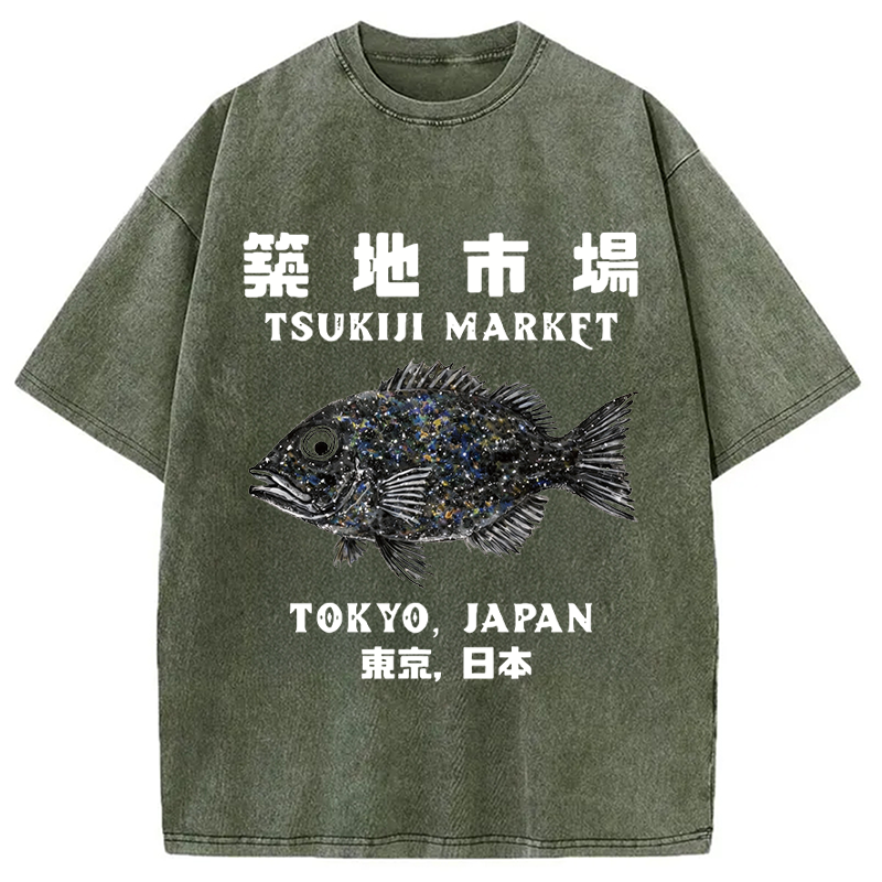 Modecanvas Tokyo Tsukiji Market DTG Printing Washed T-Shirt