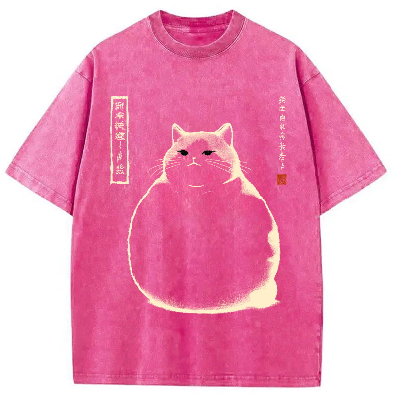 Modecanvas Matsumoto Hoji Cat Washed T-Shirt-modecanvas