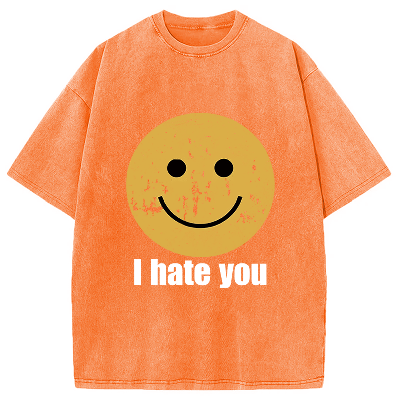 Modecanvas I Hate You Smiley Face Washed T-Shirt-modecanvas