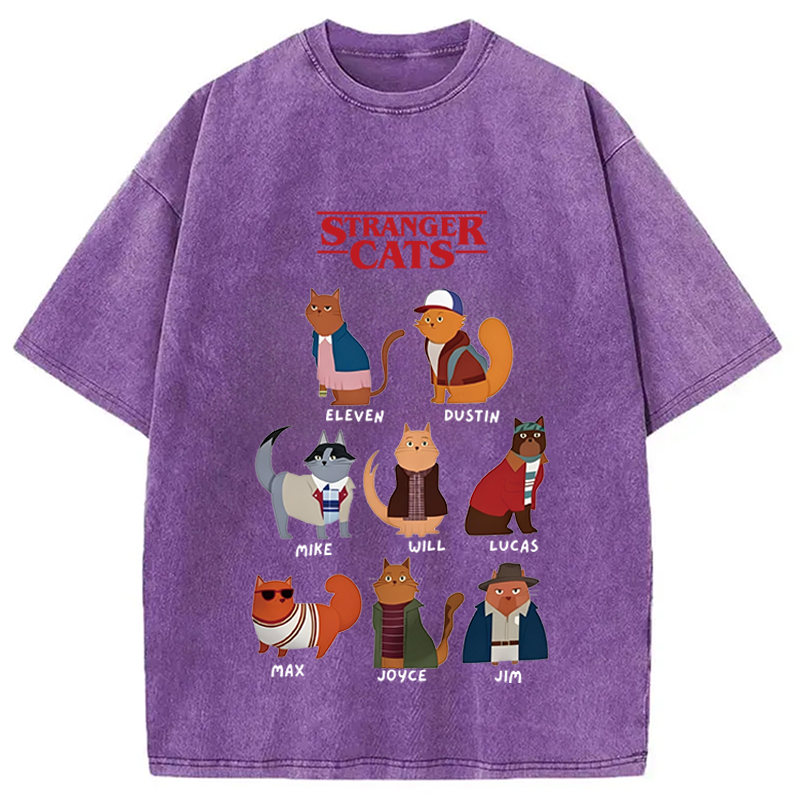 Modecanvas Stranger Cats DTG Printing Washed T-Shirt