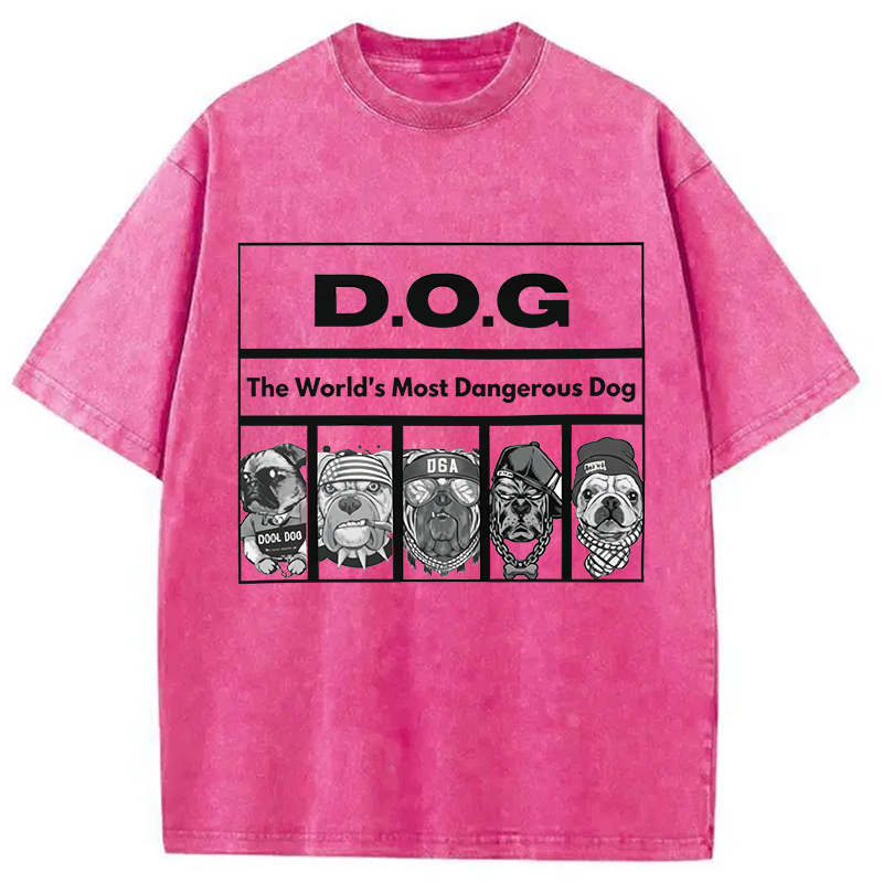 Modecanvas HIP HOP Dogs Funny DTG Printing Washed T-Shirt