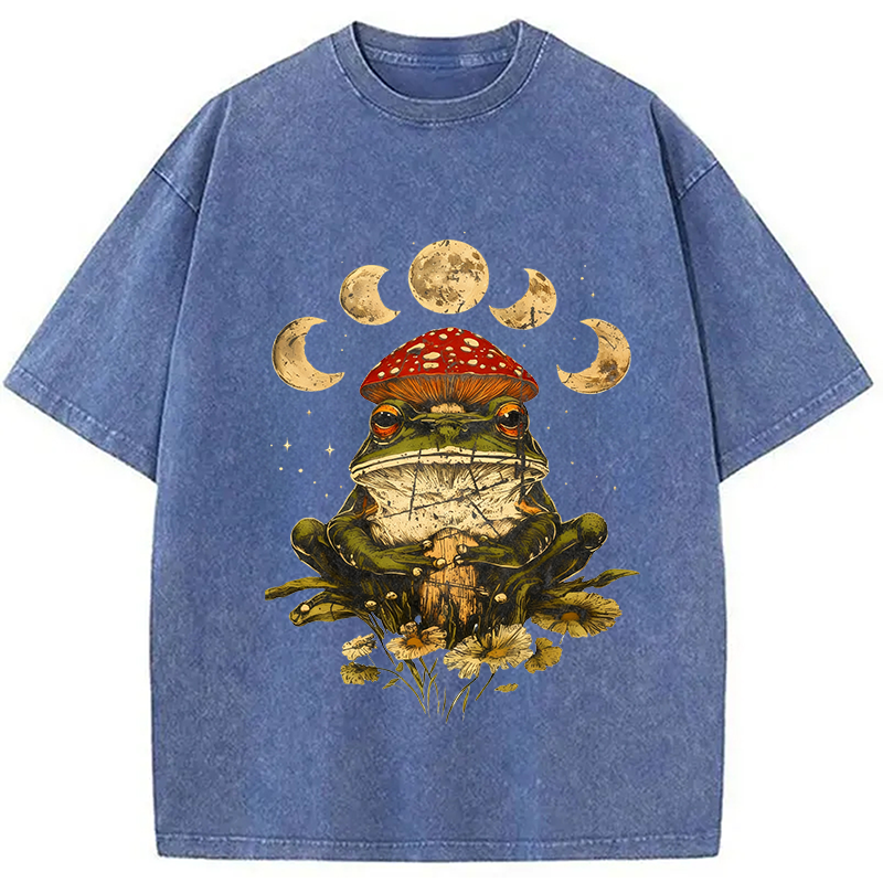 Modecanvas Weird Frog Mushrooms 90s Vintage Washed T-Shirt
