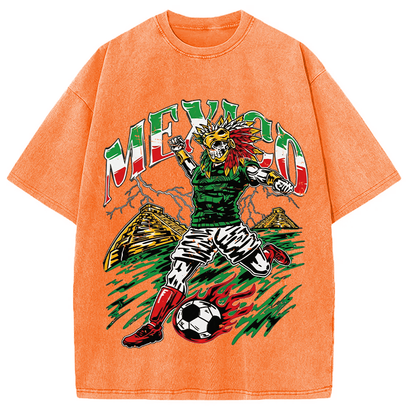 Modecanvas Mexico Soccer Skull DTG Printing Washed T-Shirt