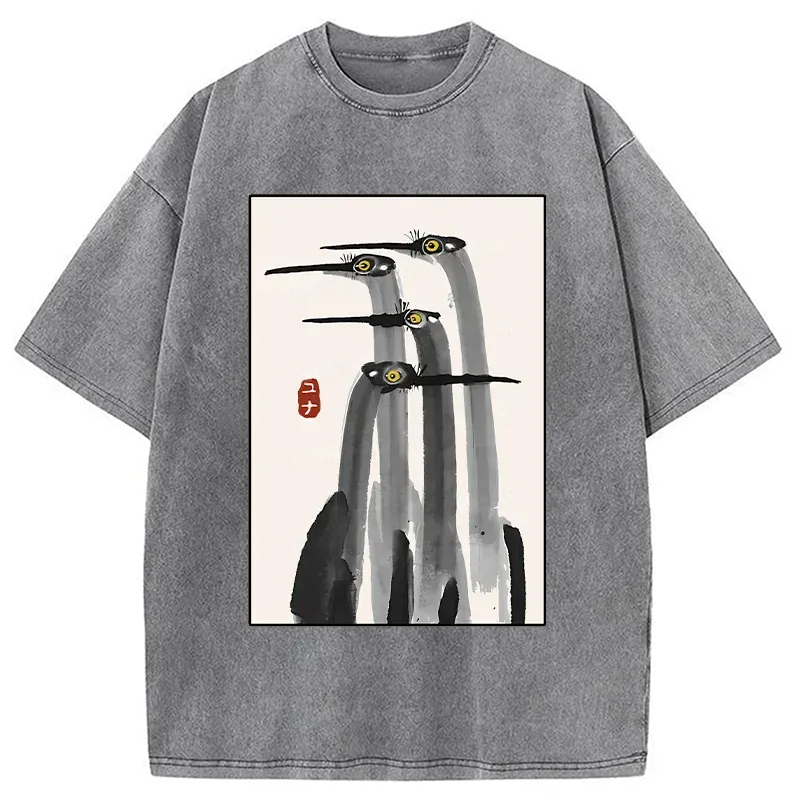 Modecanvas Japanese Crane Poster Washed T-Shirt