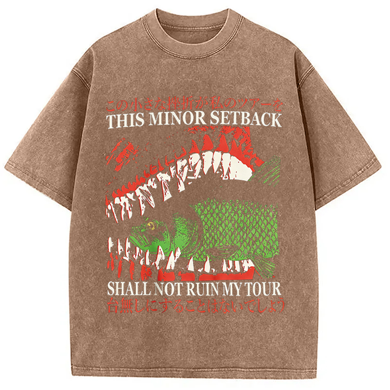 Modecanvas Big Mouth Eats Fish DTG Printing Washed T-Shirt