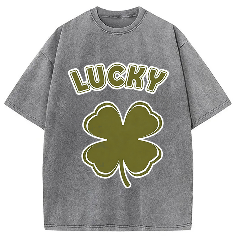 Modecanvas Lucky Shamrock Retro DTG Printing Washed T-Shirt