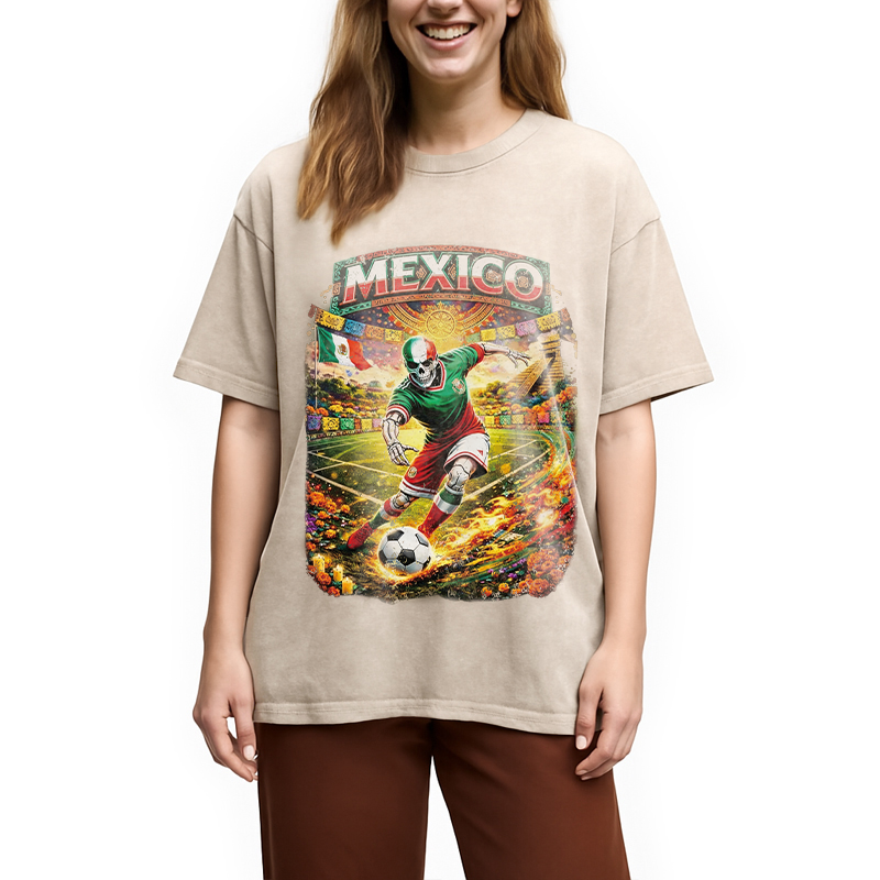 Modecanvas Mexico Skull Soccer DTG Printing Washed T-Shirt