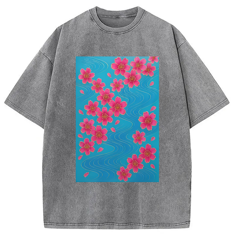 Modecanvas Floating Sakura Blossoms Washed T-Shirt