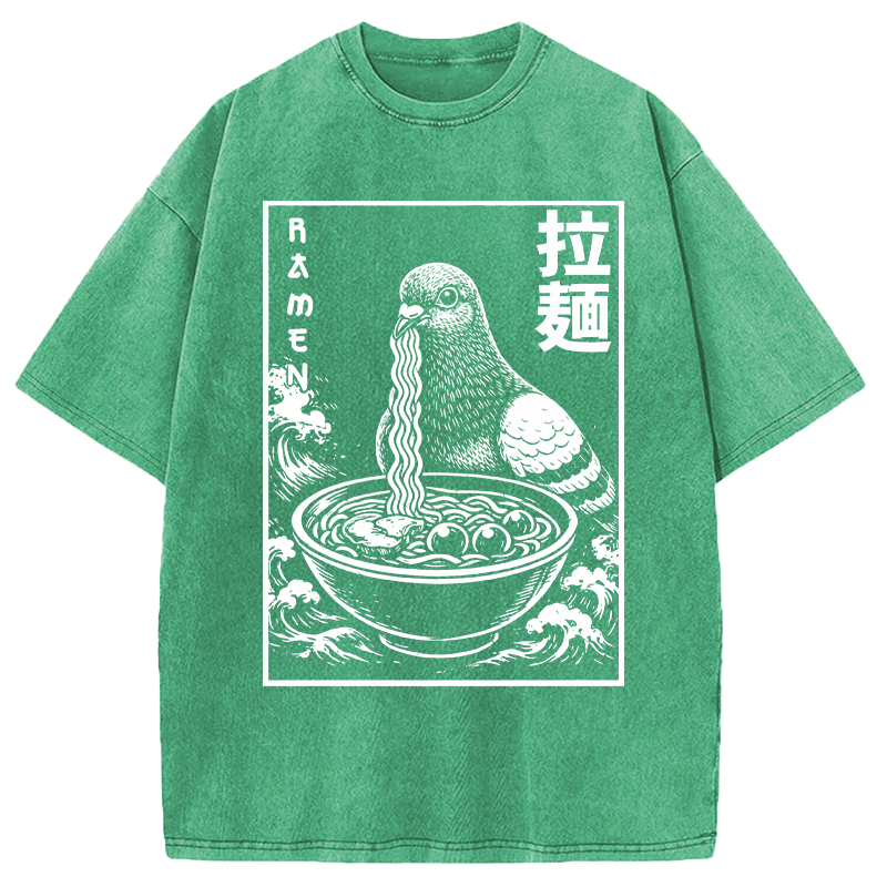 Modecanvas Ramen Pigeon DTG Printing Washed T-Shirt