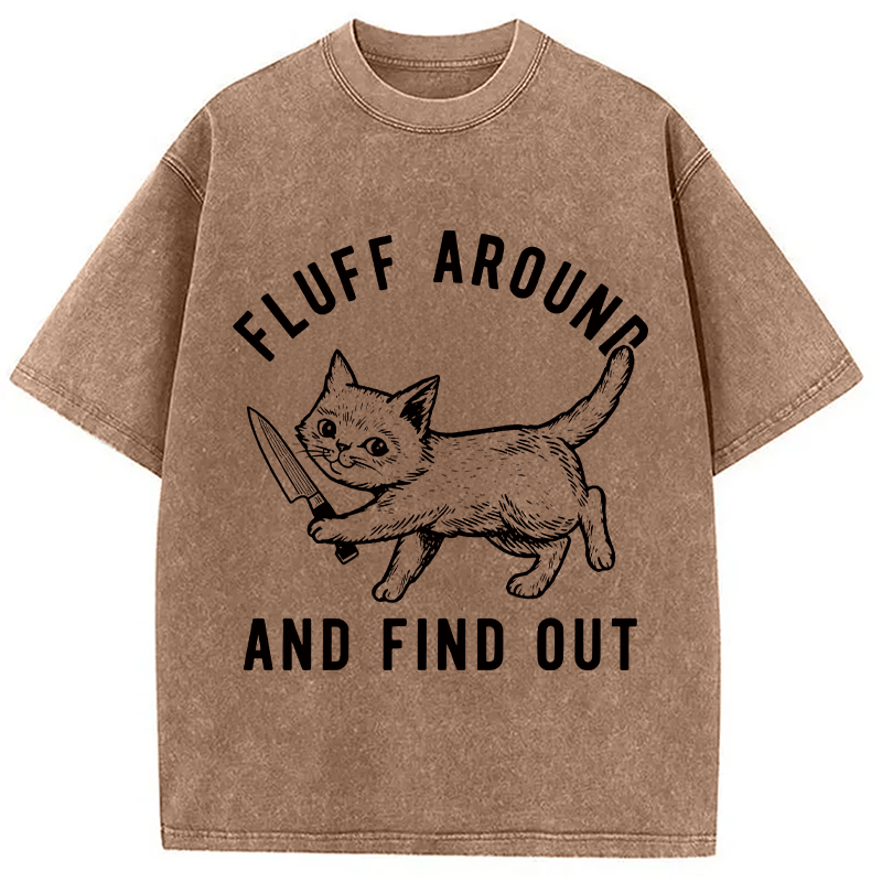 Modecanvas Fluff Around and Find Out Cat DTG Printing Washed T-Shirt
