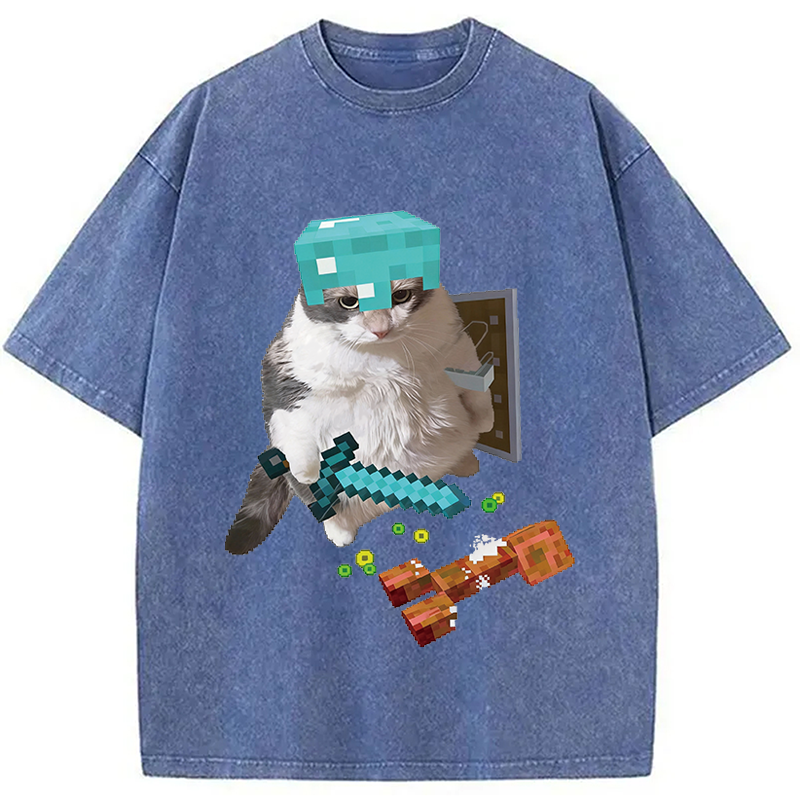Modecanvas Diamond Armor Cat Creeper Washed T-Shirt