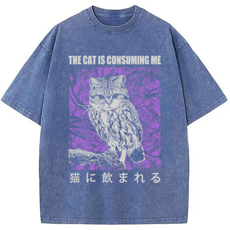 Modecanvas The Cat Is Consuming Me Washed T-Shirt