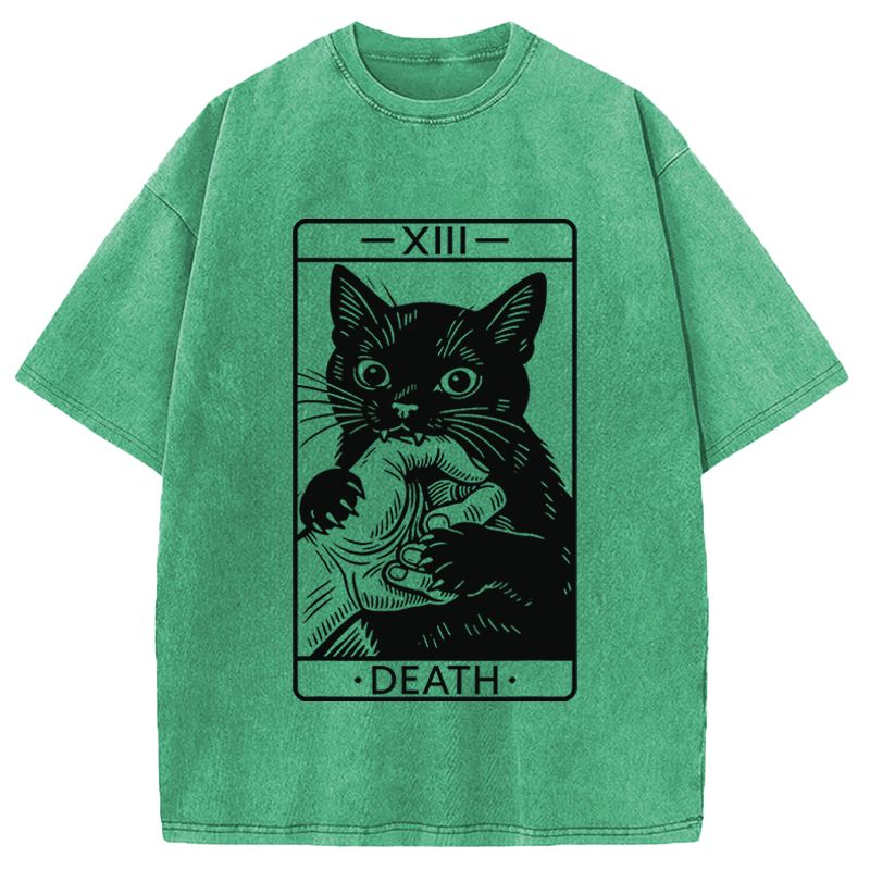 Modecanvas Black Cat Tarot Card DTG Printing Washed T-Shirt