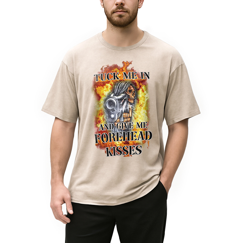 Modecanvas Tuck Me In And Give Me Forehead Kisses DTG Printing Washed T-Shirt