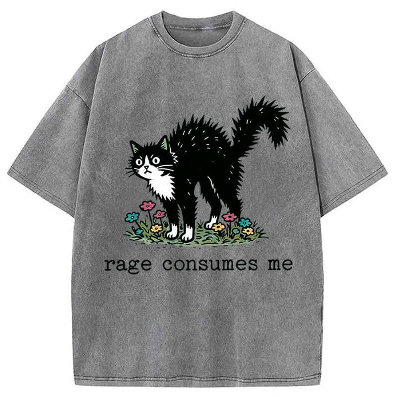 Modecanvas Angry Tuxedo Cat DTG Printing Washed T-Shirt