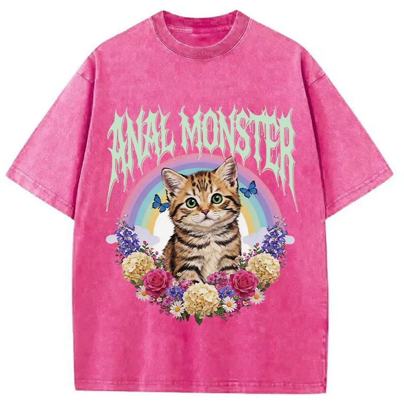 Modecanvas Anal Monster Cat DTG Printing Washed T-Shirt