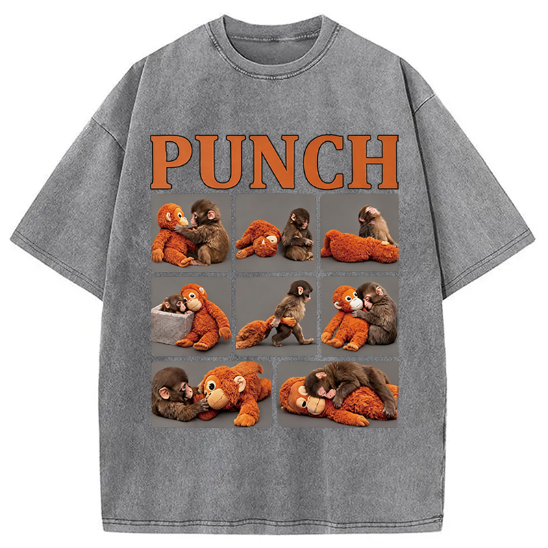 Modecanvas Lonely Punch Monkey DTG Printing Washed T-Shirt
