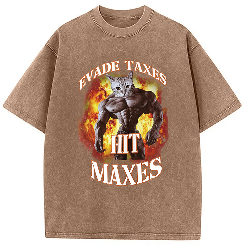 Modecanvas Evade Taxes Hit Maxes Cat Gym Meme DTG Printing Washed T-Shirt