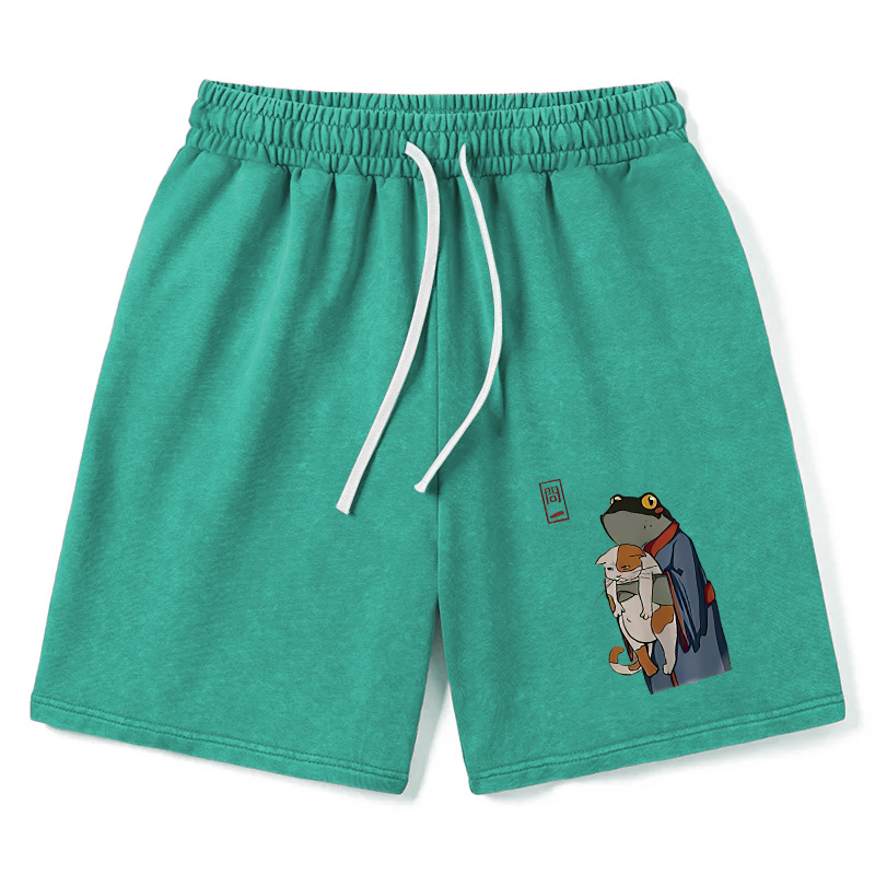 Modecanvas The Frog Holds The Cat Washed Shorts