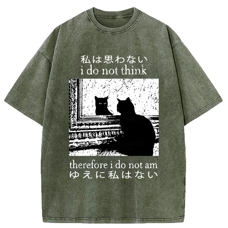 Modecanvas Thinking Cat Washed T-Shirt-modecanvas