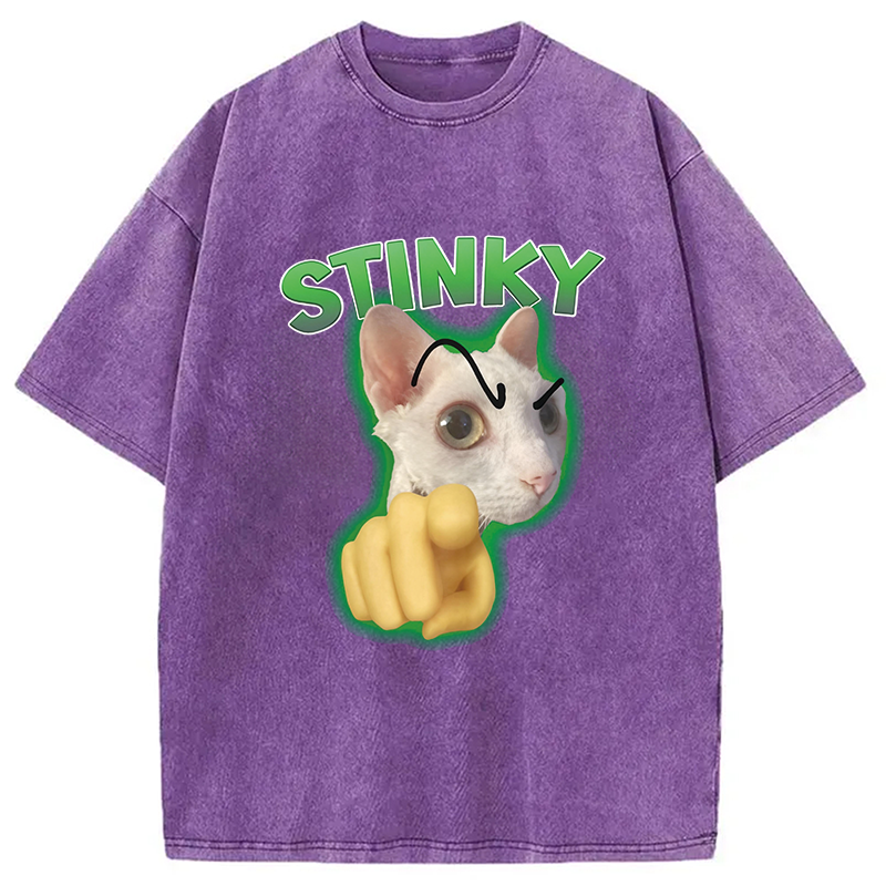 Modecanvas Stinky Funny Cat Meme DTG Printing Washed T-Shirt