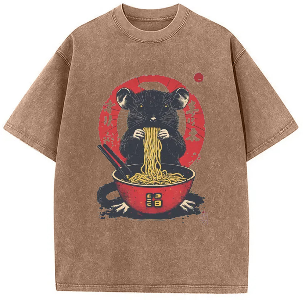 Modecanvas Retro Rat Ramen Washed T-Shirt