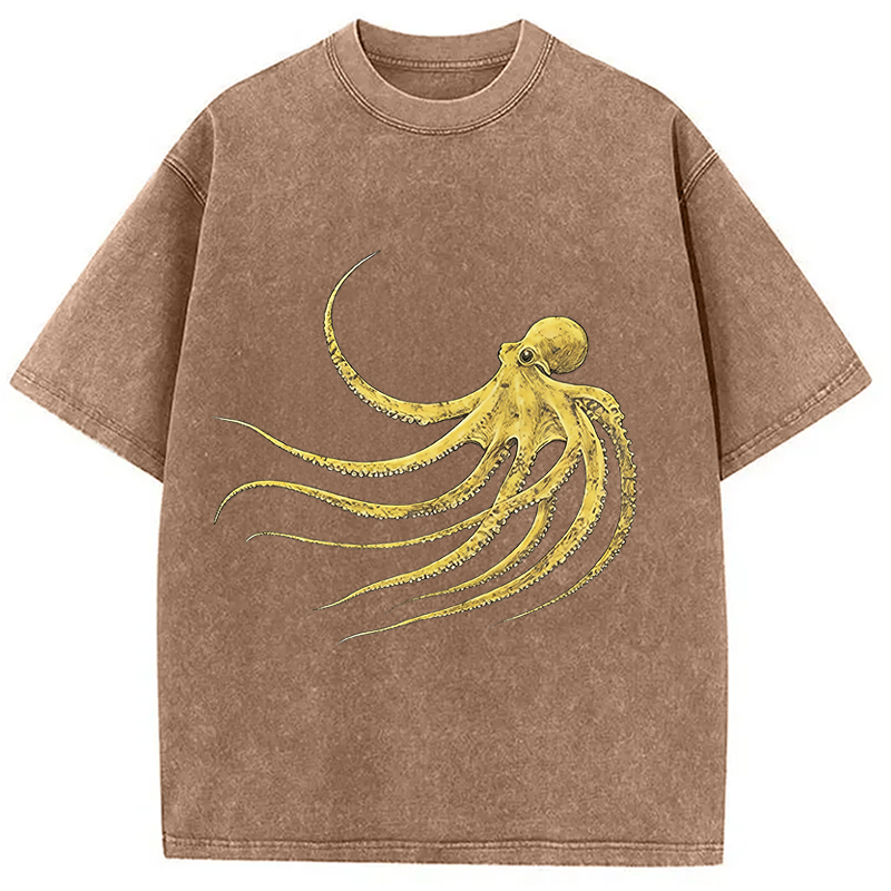 Modecanvas Retro Octopus DTG Printing Washed T-Shirt