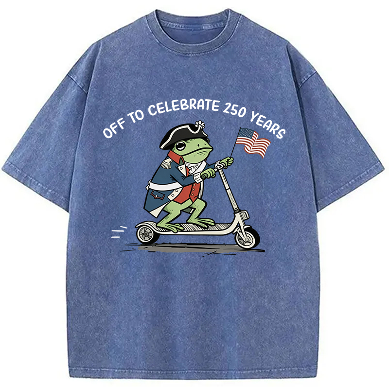 Modecanvas Funny Frog Off To Celebrate 250 Years DTG Printing Washed T-Shirt
