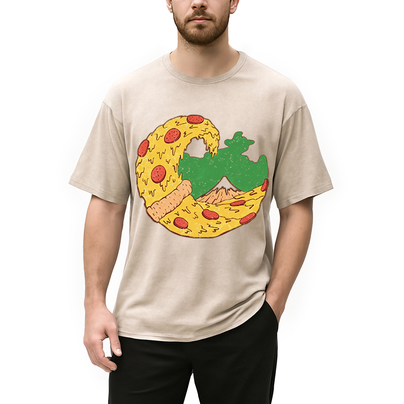 Modecanvas The Great Pizza of Kanagawa DTG Printing Washed T-Shirt