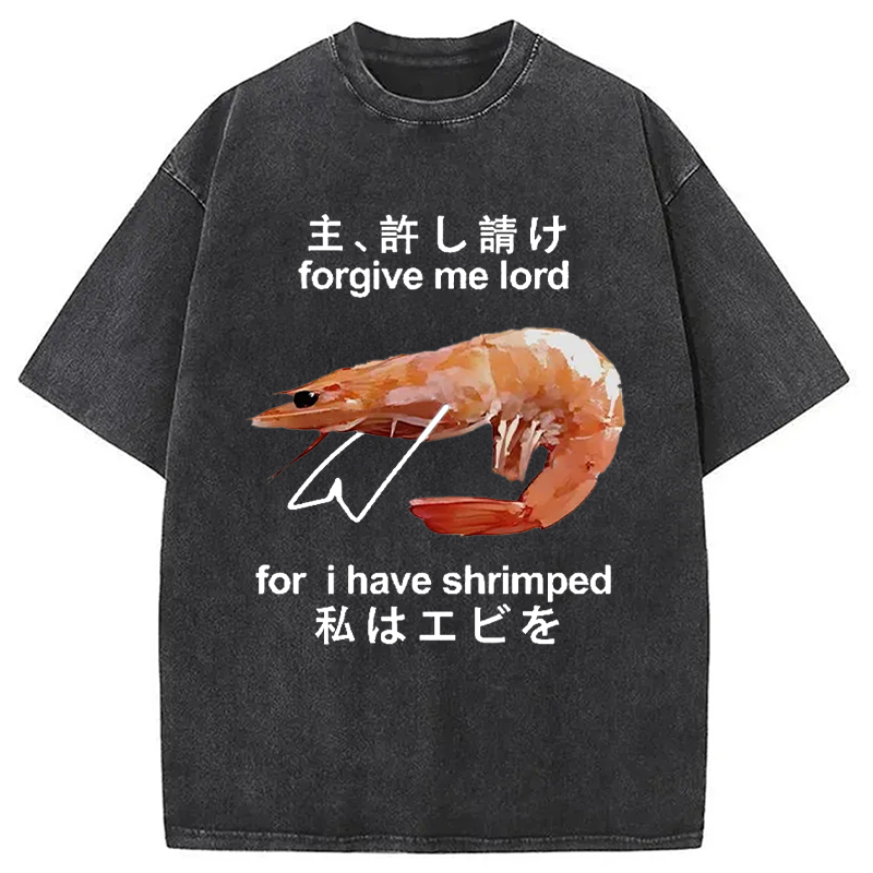 Modecanvas Retreating Shrimp Washed T-Shirt-modecanvas