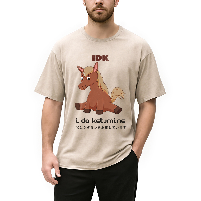 Modecanvas IDK Funny Horse DTG Printing Washed T-Shirt