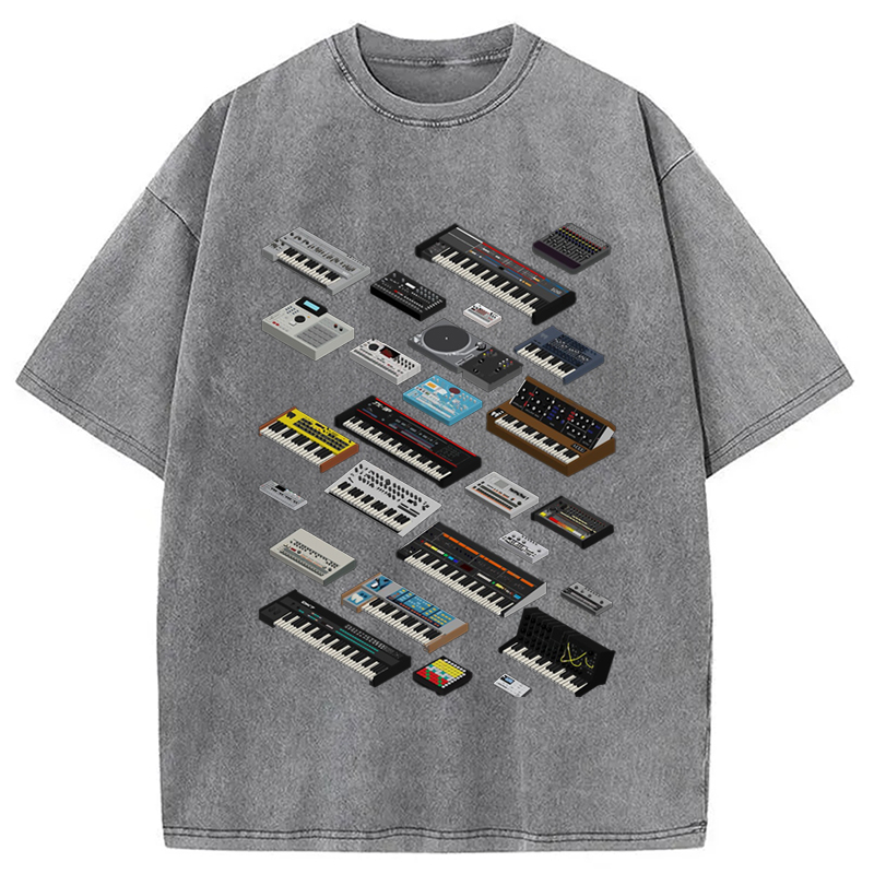 Modecanvas Synthesizer Fan Collection Washed T-Shirt-modecanvas