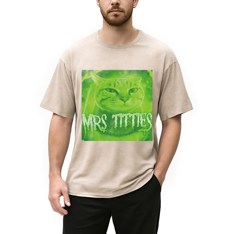 Modecanvas Mrs Titties Cat Meme DTG Printing Washed T-Shirt