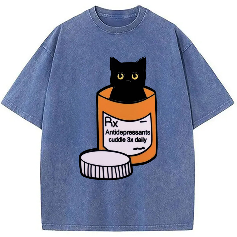 Modecanvas Black Cat Medicine Bottle Washed T-Shirt
